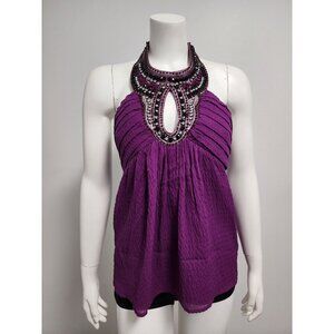 Bebe Y2K purple black jeweled neckline halter top S